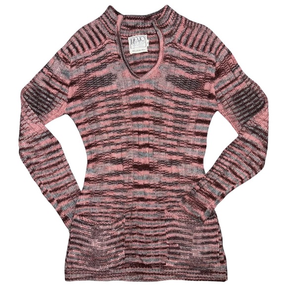 Vintage Tops - Vintage 70s PICATO Knit Sweater Tunic Women’s M Pink Gray Striped Long Sleeve